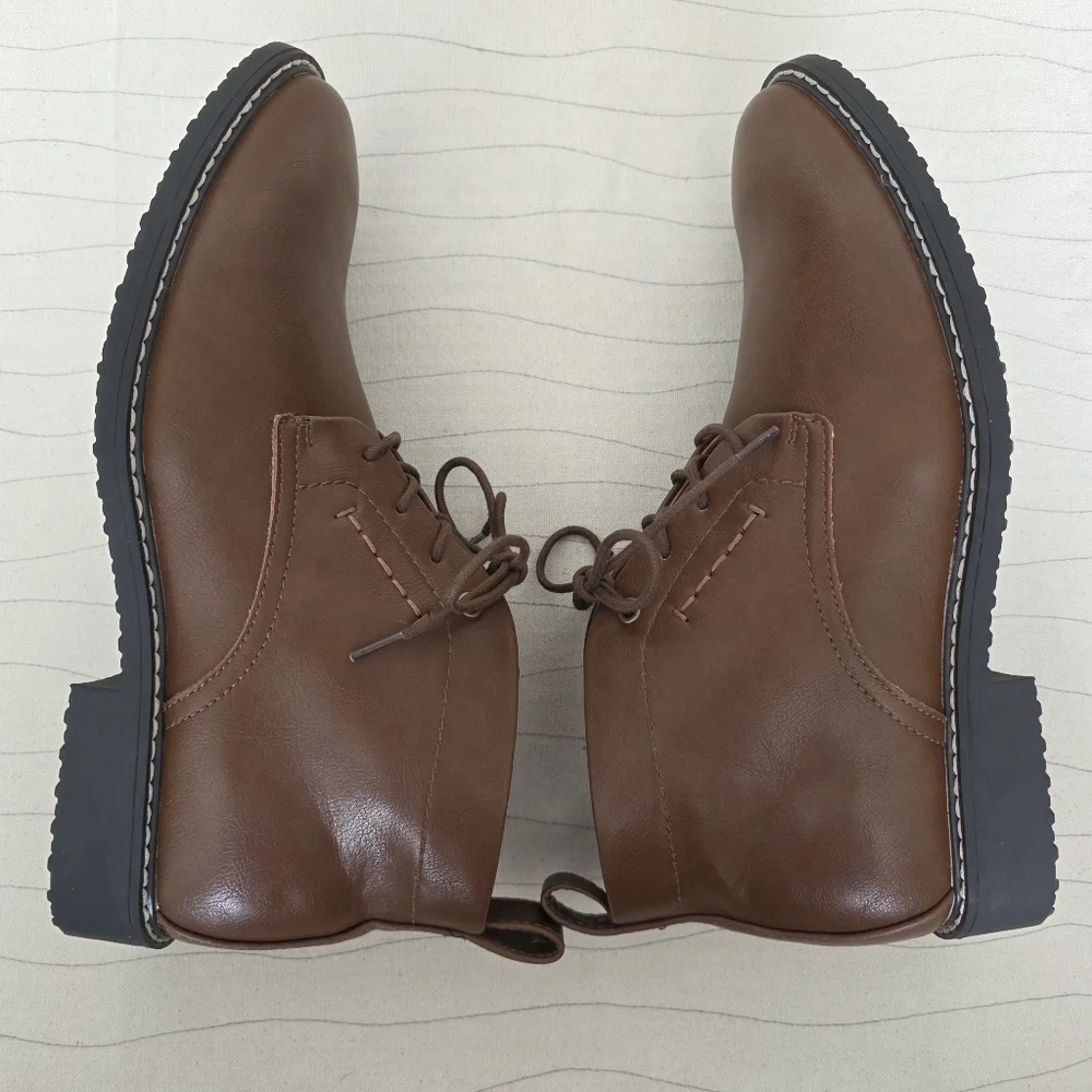 GUESS Mens Faux Leather Brown Ankle Dress Boots Shoes GMTINLY-R Size 8.5 NEW